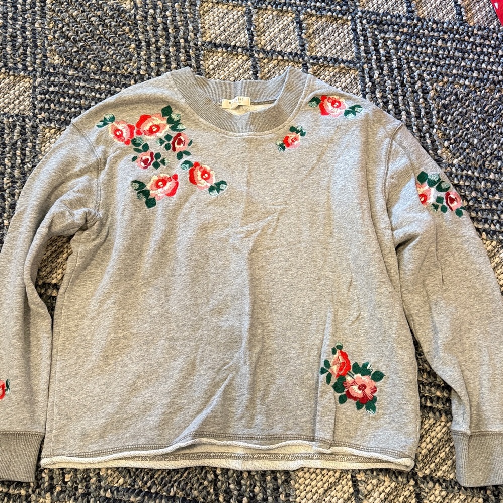 Madewell Gray Embroidered Floral Sweatshirt
